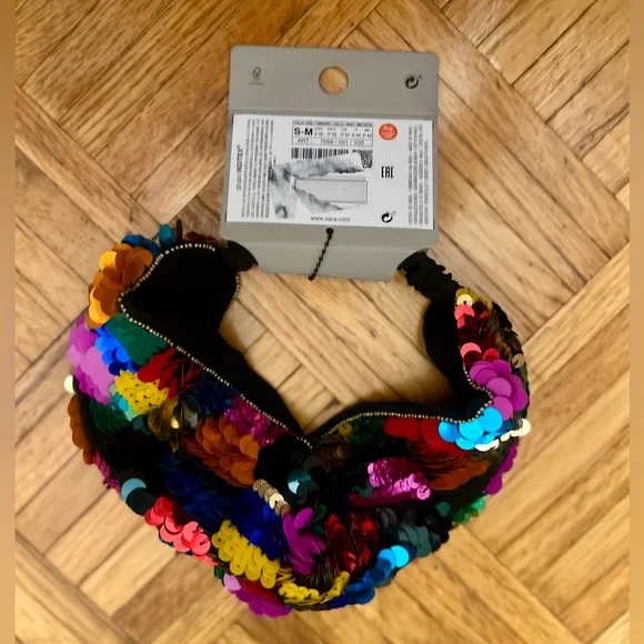 NWT Zara Collection sequin turban headband rainbow multicolor headwrap knot boho - Picture 5 of 5